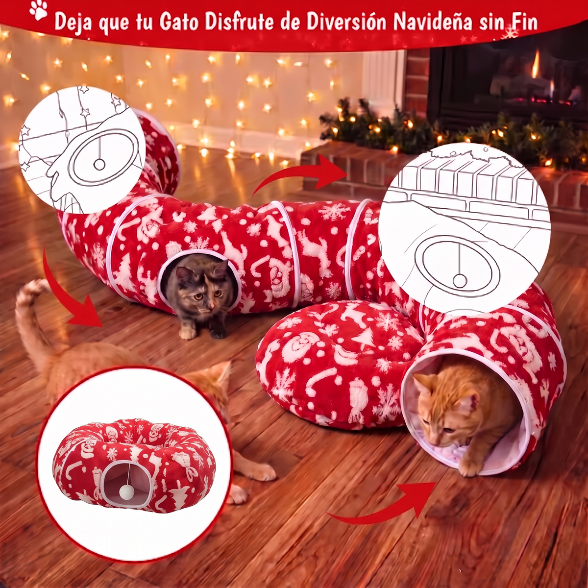 Cama Túnel para Gato Navidad